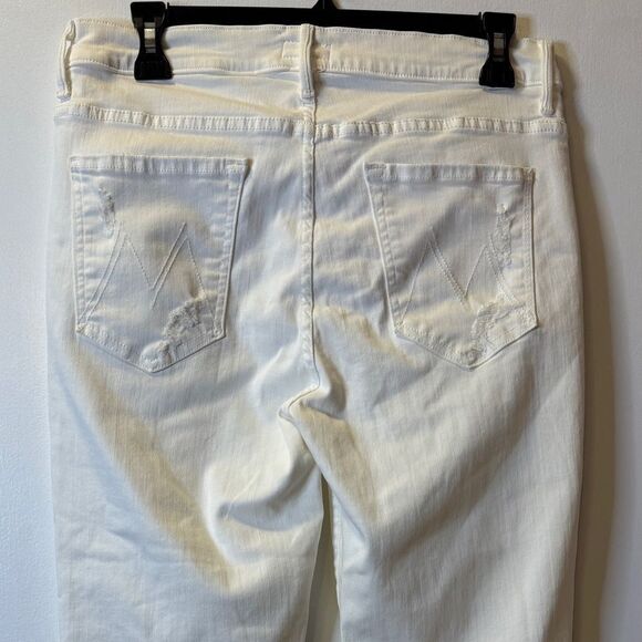 MOTHER The Insider Crop Step Fray Jeans Little Miss Innocent White Size 31 - Picture 4 of 7